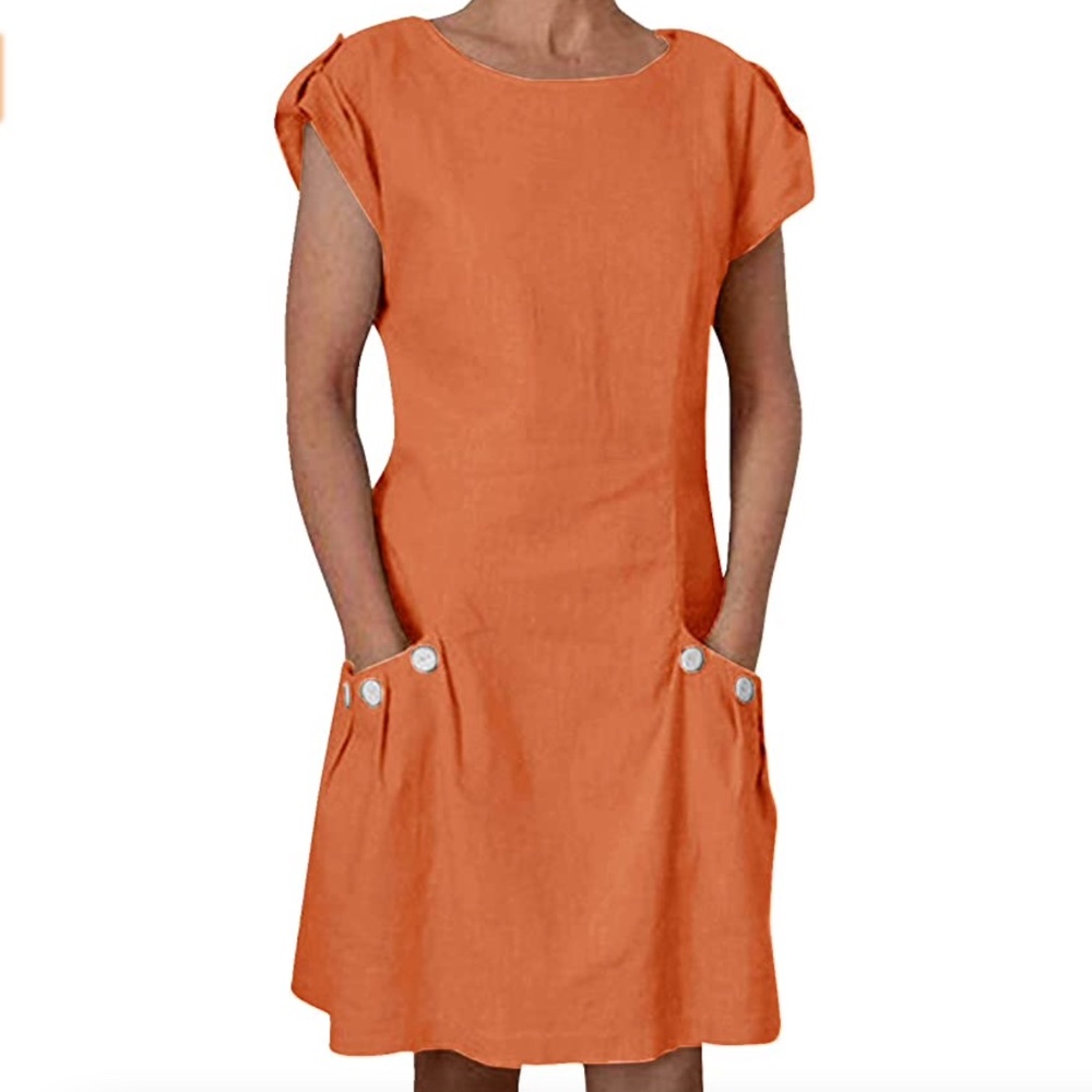 NEW Women Short Sleeve Linen Blend Dress NEW Size M, L